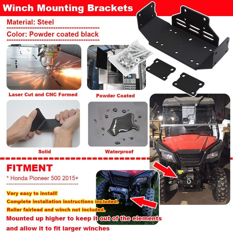 Wsays Winch Mounting Plate Bracket Kit Compatible with Honda Pioneer 500 2015-2023 Pioneer 520 2021-2023 - Image 3